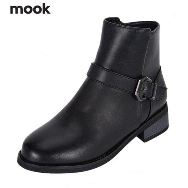 女性カジュアルバックルポイントアンクルブーツ_GN