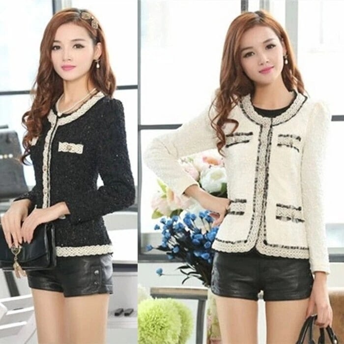 アウター ジャケット ビジュー スパンコール l レース パイピング ゴールド ボタン ショート丈 長袖 スリム ラウンドネック レディース 女性用 大人可愛い 可愛い かわいい きれいめ 大人