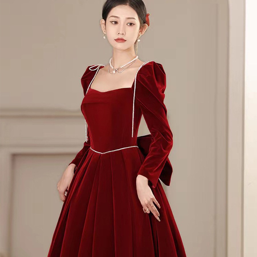 ドレス花嫁レッドベルベットウェディングドレス2025リトルプリンセスエンゲージメントドレスドレス