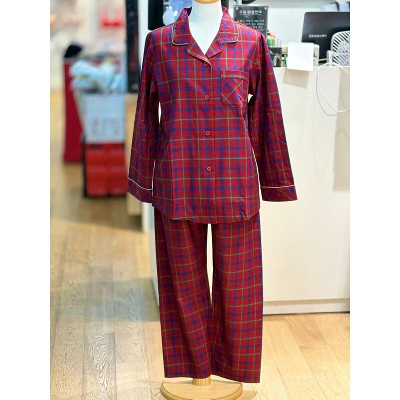 [坡州店] WP6048 純綿先染めチェック 女性パジャマセット