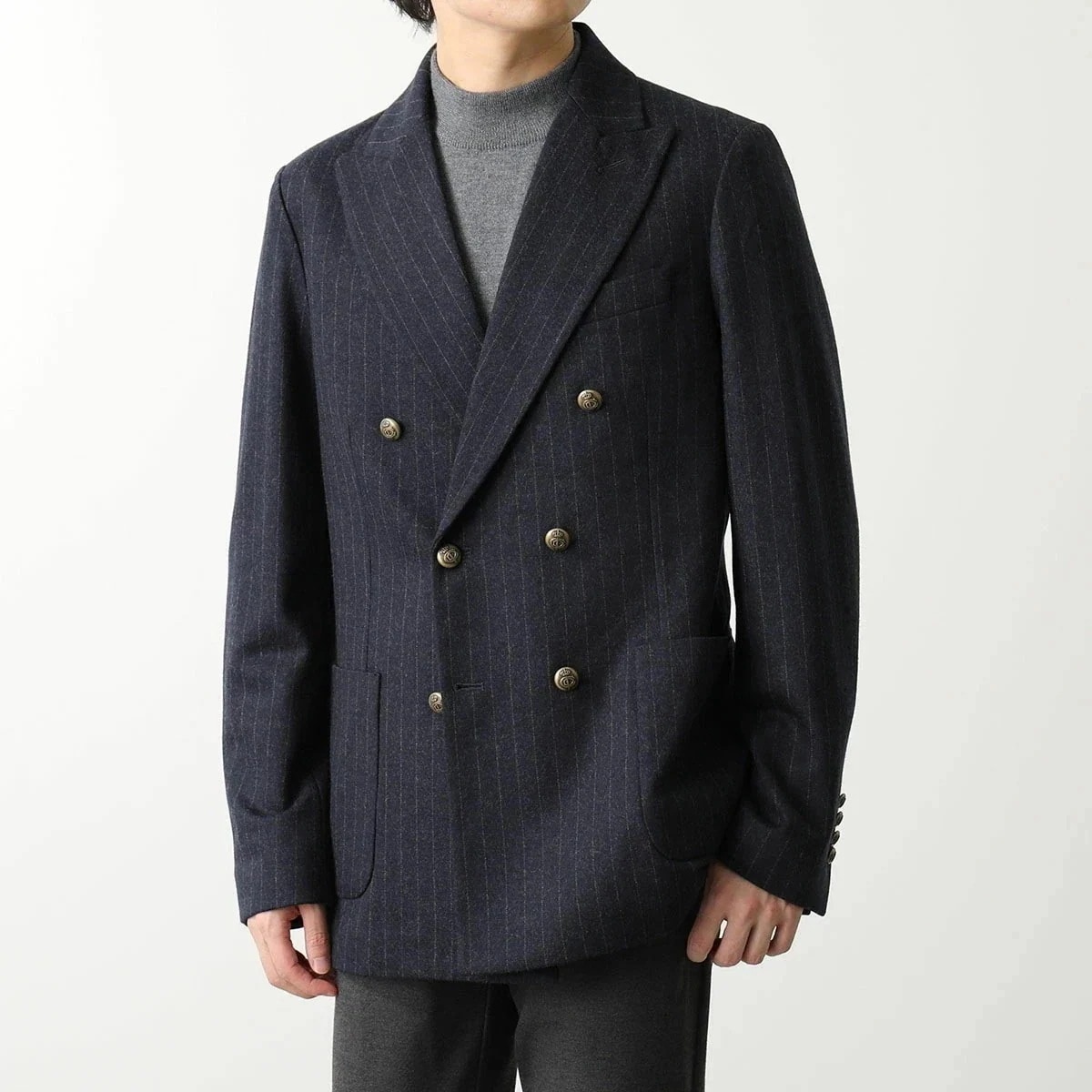 CIRCOLO 1901 チルコロ ジャケット CN4161 メンズ カシミヤ ウール ピンストライプ ダブル テーラード ブレザー 0C03/blu-navy