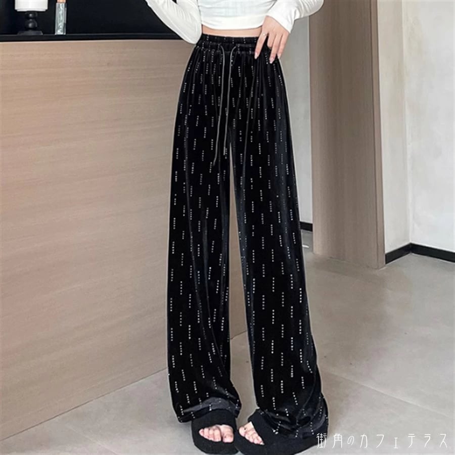 ボトムス ガウチョパンツ ワイドパンツ フレア Aライン ロング マキシ 紐 ベロア 厚手生地 かわいい 大人可愛い 大人女子 綺麗 シンプル カジュアル 大人 おしゃれ お洒落 こなれ感 ラフ コン