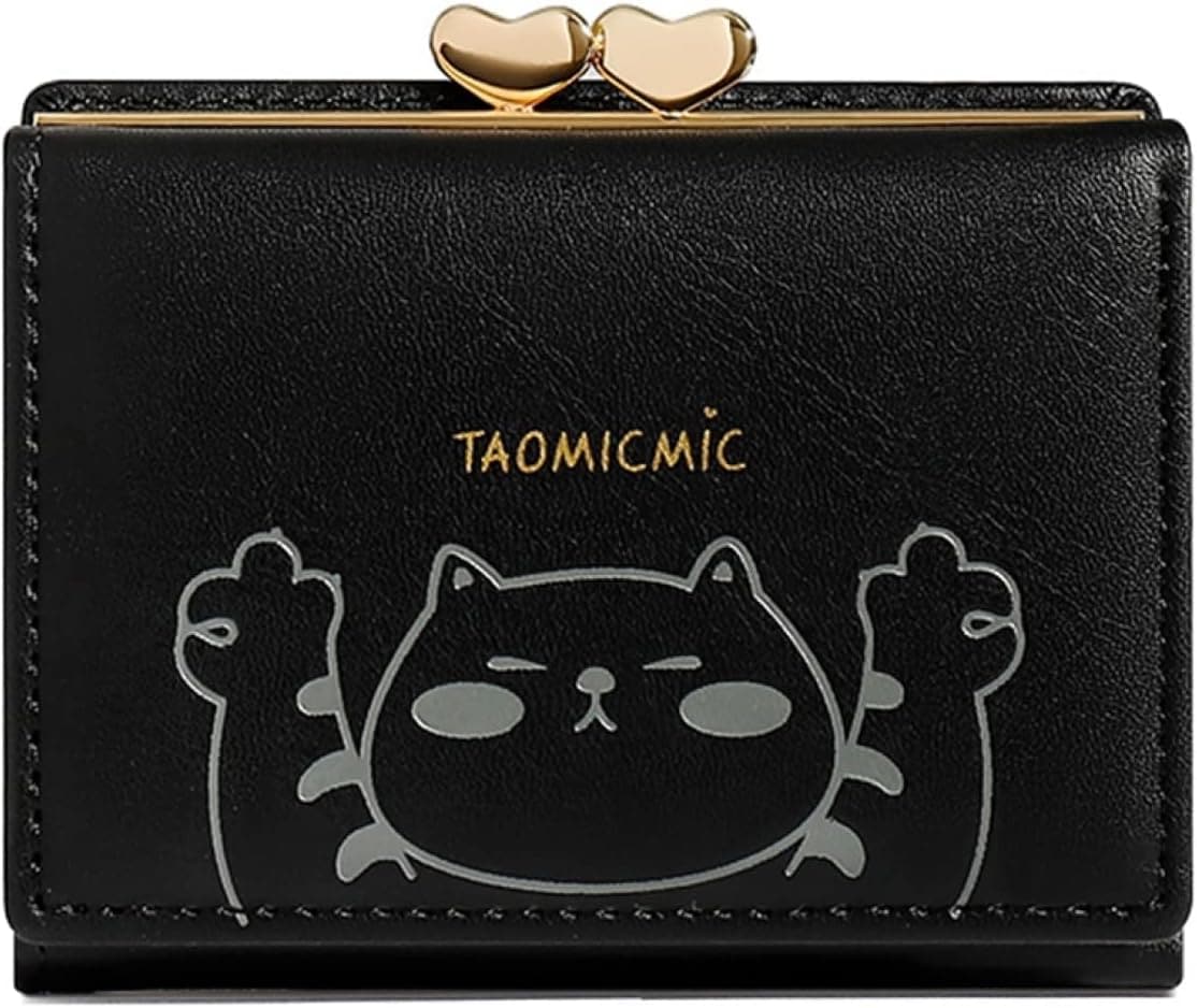【20%OFFクーポン】ウォレット レディース 財布 小さめ 三つ折り がま口 猫柄 英字柄 ボタン 大容量 小銭入れ カード入れ 多機能 お札が折れない 使いやすい 軽量 コインケース かわいい フ