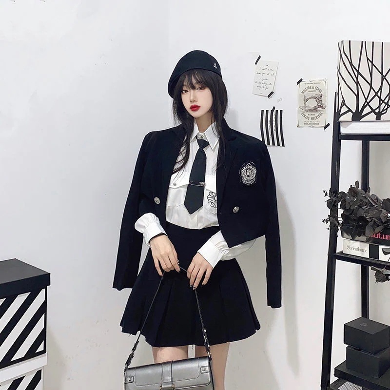 セットアップ レディース 4点セット 長袖 制服 ジャケット シャツ スカート ネクタイ 卒業式 女子 スーツ 小学校 卒服 韓国ファッション 女の子 お受験 プリーツスカート きれいめ