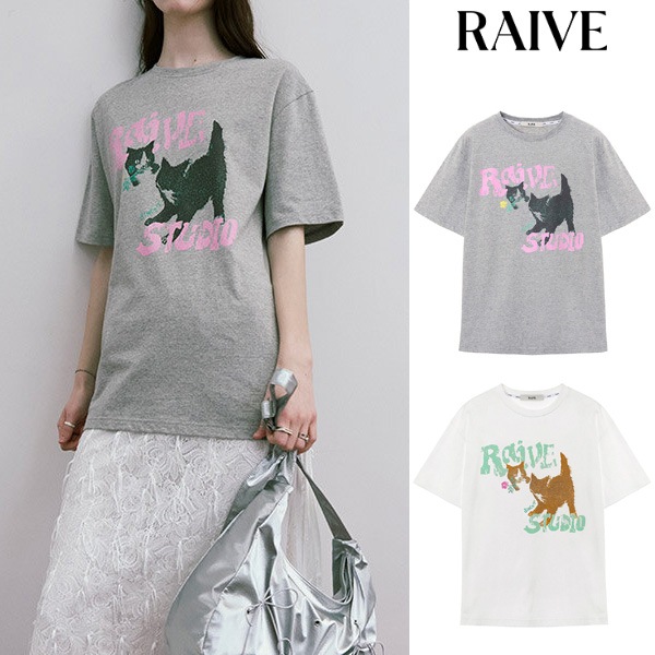 レイブ キャット オーバーサイズ 半袖 Tシャツ_2色