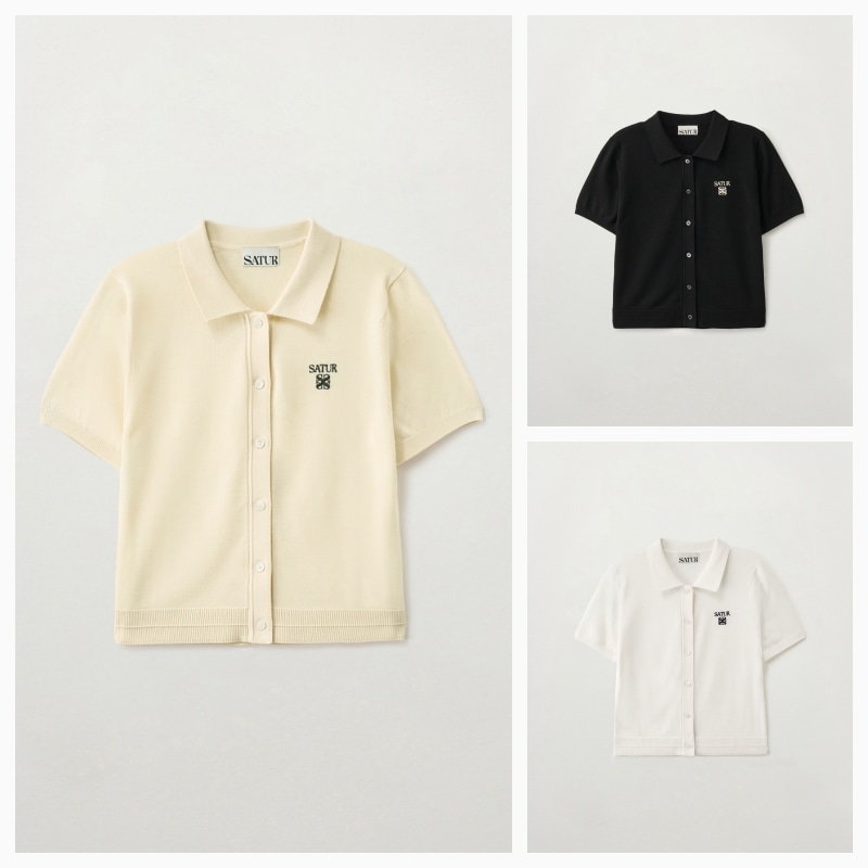 【SATUR】26SS (W) COLLAR HALF KNIT CARDIGAN : 3COLORS