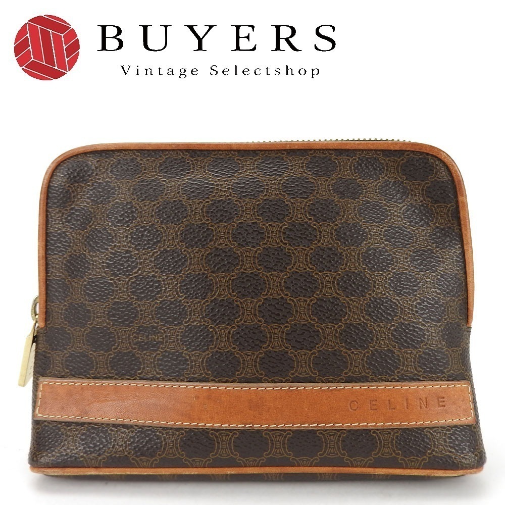 中古 ポーチ マカダム PVC レザー ブラウン ゴールド金具 メイクポーチ 小物 レディース 女性