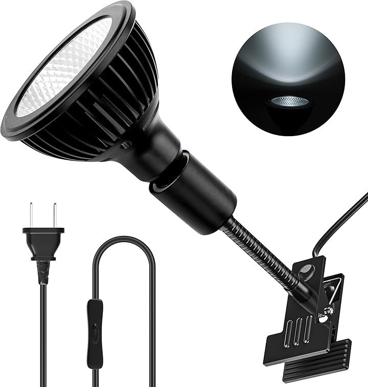 クリップオン植物成長ライト 24Wフルスペクトル育成電球 Ra98高演色評価数 ビーム角38(ブラック, 白色系5800K)