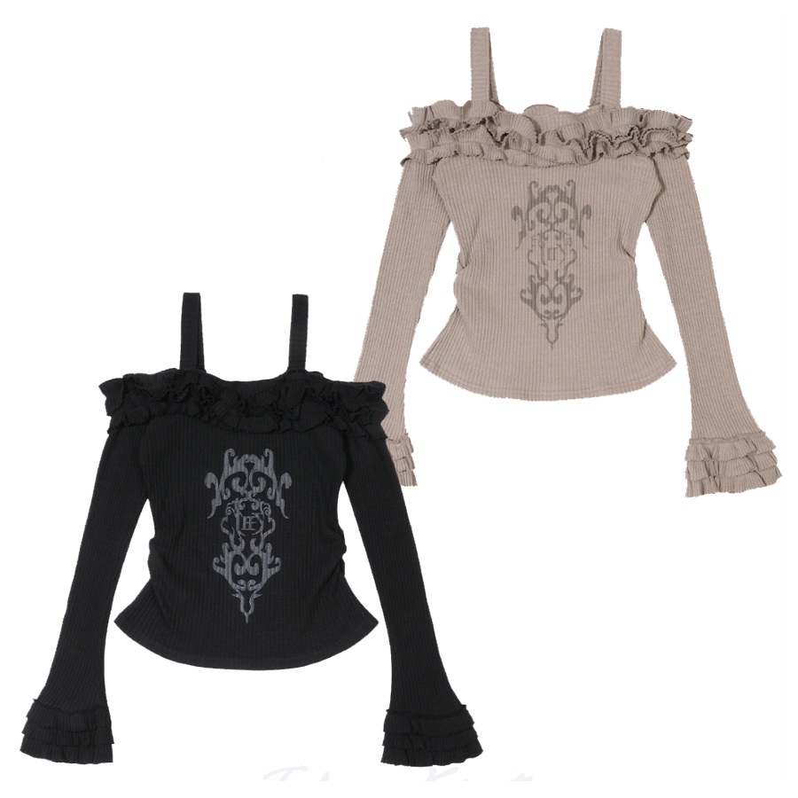 [L.E.E.Y] OFF-SHOULDER RUFFLE TOP