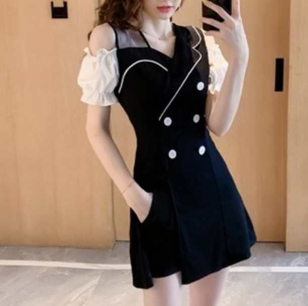 ワンピース パンツ レディース ショート 半袖 セット バイカラー かわいい 大人可愛い きれいめ シンプル カジュアル 大人 上品 おしゃれ 無地 夏 デート お出かけ コーデ ブラック ボトムス