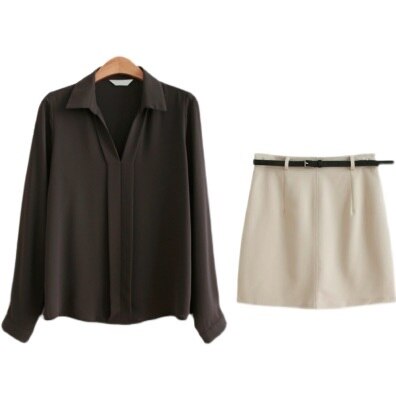 セットアップ レディース シャツ 長袖 襟付き スカート ミニ丈 無地 ブラウン ベージュ カジュアル きれいめ 休日 オフィス お出かけ ロングシーズン XL 韓国 コーデ 普段使い　着回し モテ 5,586円