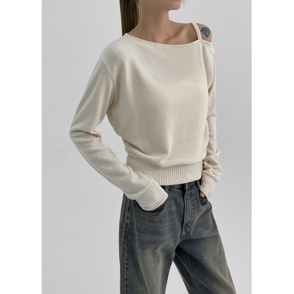 ブラックアップ [MADE] ケプリンワンショルダーニットロングスリーブTシャツ