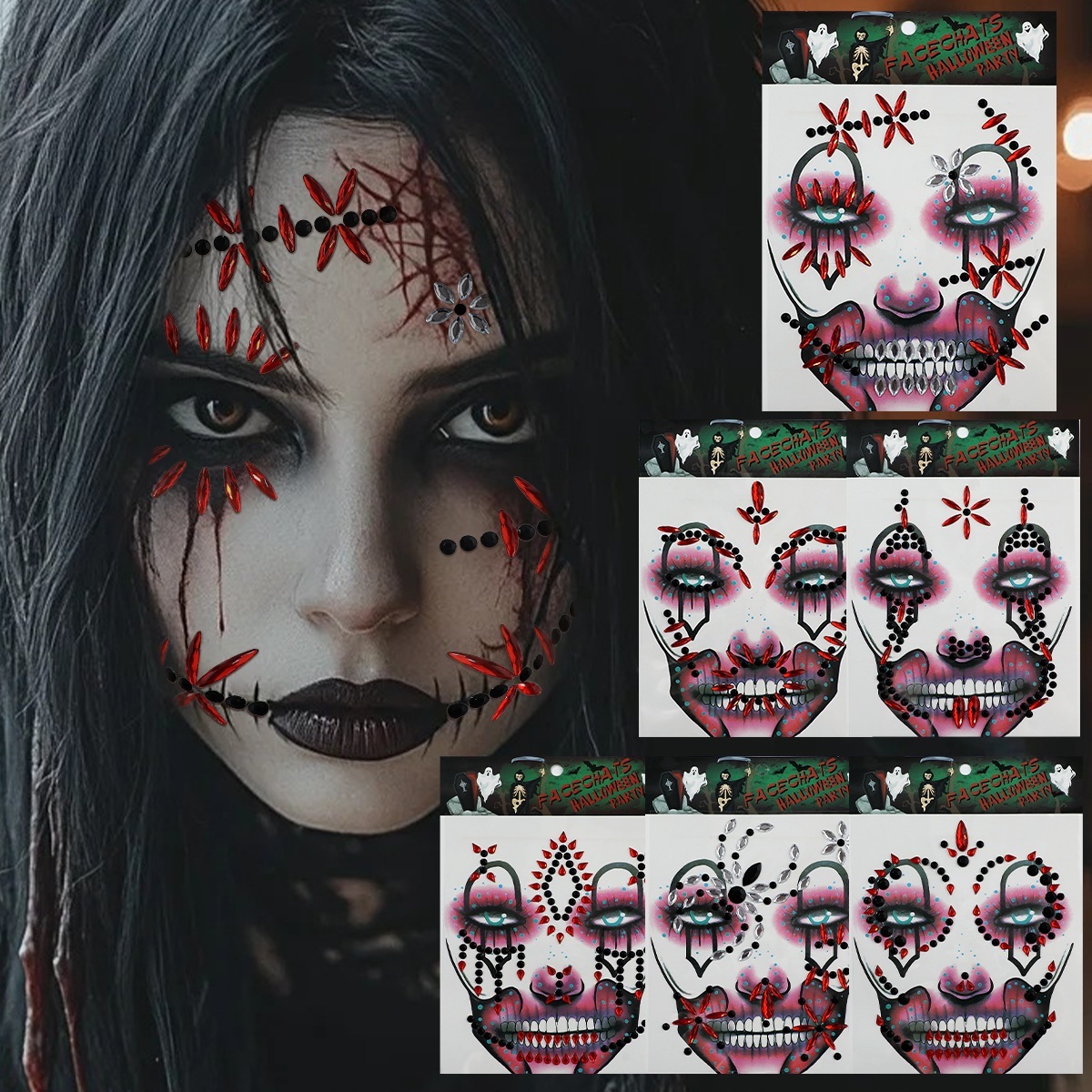 【1点ご購入 で10点プレゼントいたします】ハロウィン顔タトゥーパッチスリラー傷跡グロテスクホラー防水透明パッチパーティー