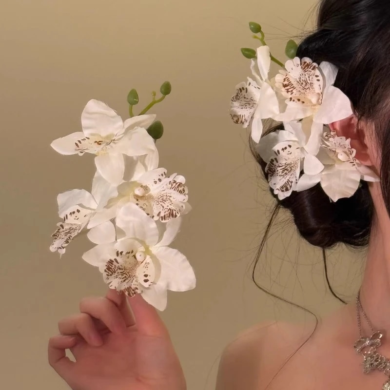 【1点ご購入 で10点プレゼントいたします】蘭胡蝶蘭頭挟み花嫁介添え人皿髪頭花ヘアピン花模擬花髪飾り