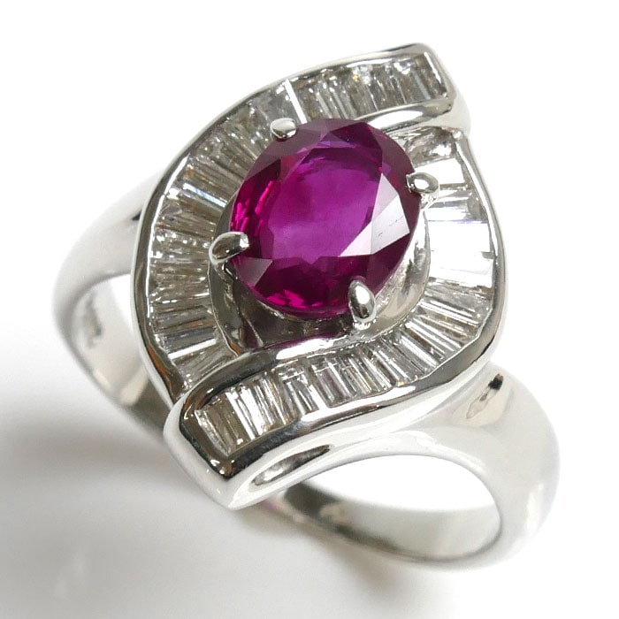 Pt900 プラチナ ルビー 0.95ct ダイヤモンド 0.37ct 指輪 鑑別