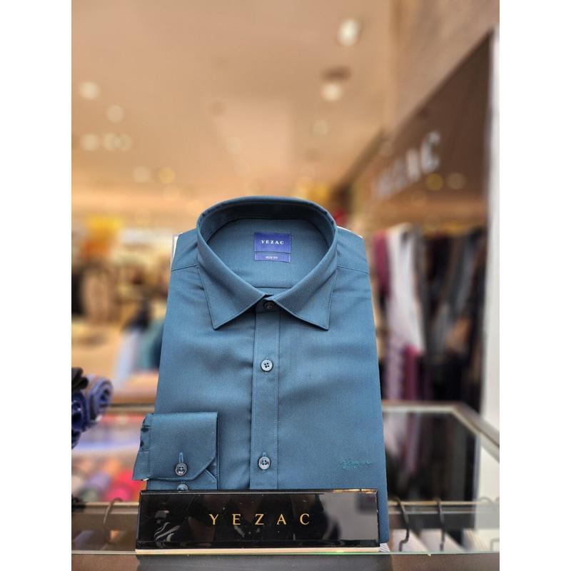 AK平沢店シャツ ワイドカラー ソリッド ストレッチ スリムフィット シャツ グリーン