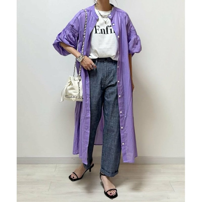 リネンブレンドシャーリングワンピース