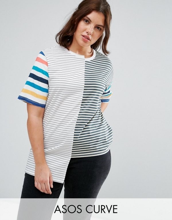 ASOS エイソス レディース 大きめサイズ ゆったりサイズ 送料無料 Multi CURVE T-Shirt in Oversized Fit and Mix and Match StripesTシャツ・カットソー