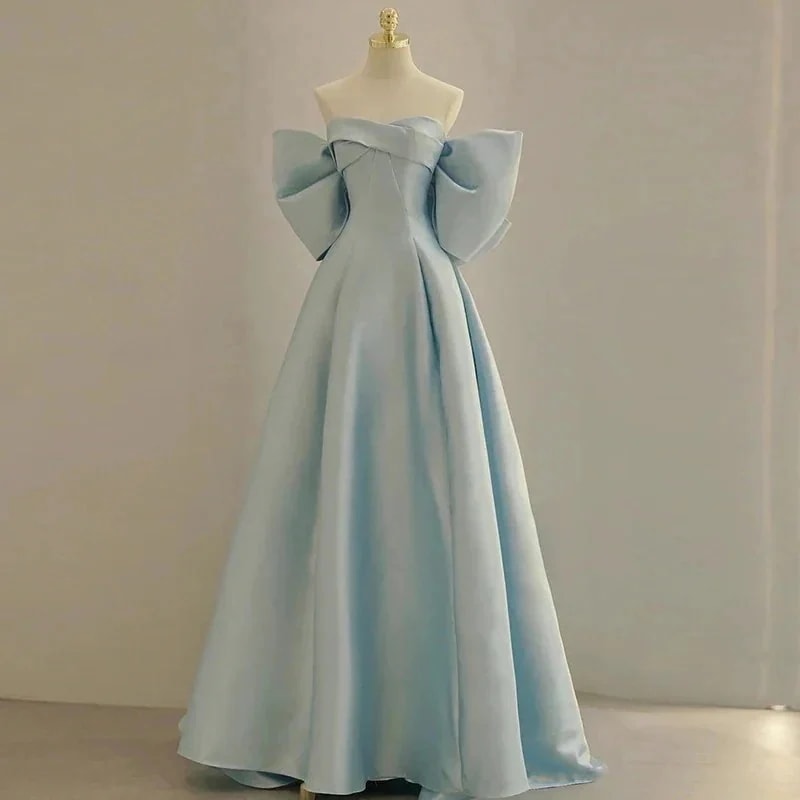 【1-3日出荷】ドレス ワンピース ブルー チューブトップ 発表会 結婚式 ドレス お呼ばれパーティー ドレス