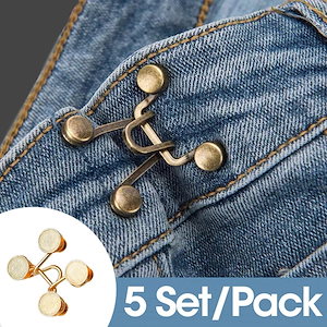 パンツ用の取り外し可能な金属製スナップファスナー調整可能なジeanボタンピンDIY縫製なしボタンウエストタイトナー衣類バックル1個5セット