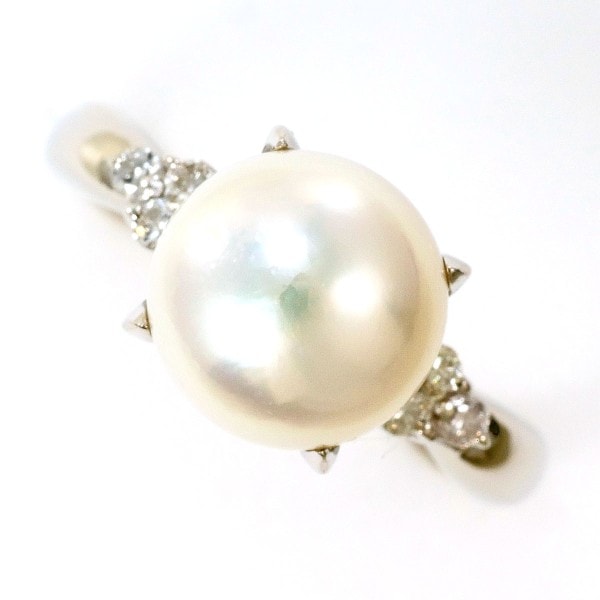 PT900 プラチナ リング 12号 パール(真珠) 約9mm ダイヤ 0.13 ジュエリー 中古