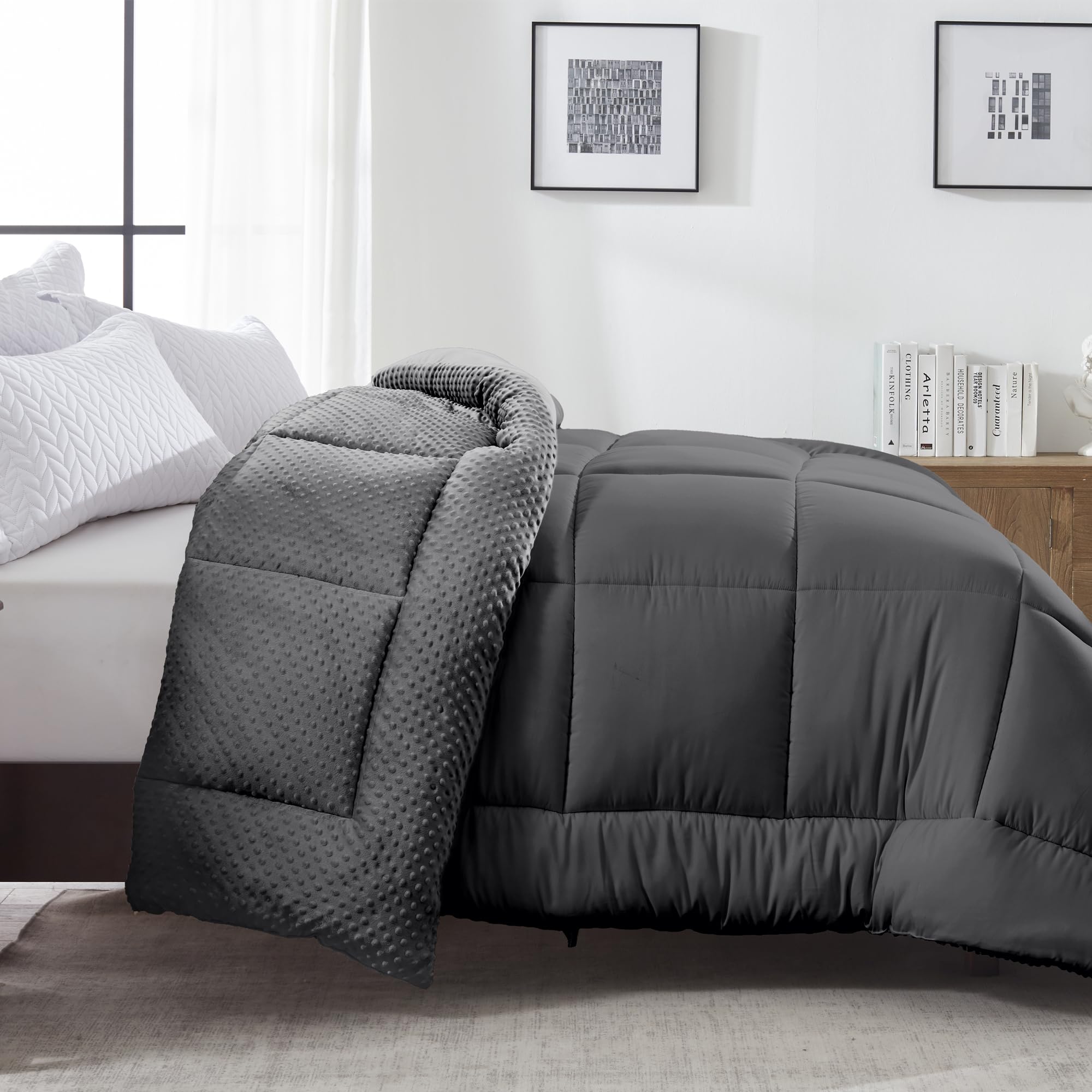 songlibin 掛け布団 シングル 冬用 布団単品 5Dミンキードット フランネル 極暖 2.8kg 増量タイプ ボリューム感がたっぷり 暖かくて抗菌防臭 グレー シングル 150x210cm