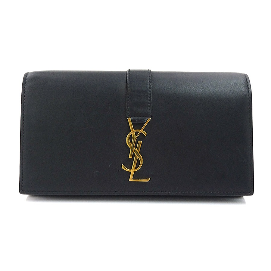 サンローラン SAINT LAURENT 長財布 レザー ブラック ゴールド レディース h31722a