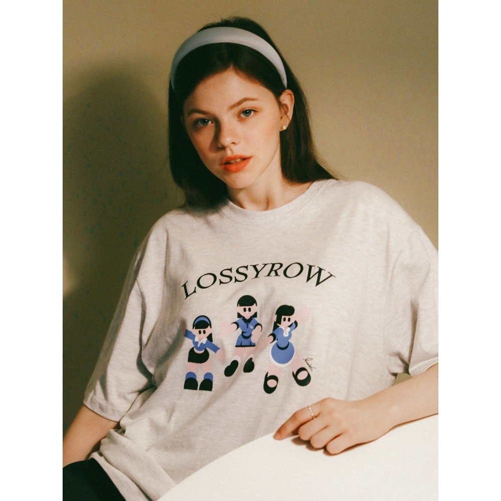 LOSSYROW ロッシロウ X Vanrora グラフィック T シャツ ホワイト メランジ