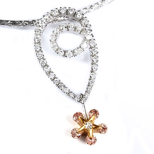 K18WG ダイヤ&ピンクダイヤペンダント K18WG ネックレス付 天然石 パワーストーン アクセサリー