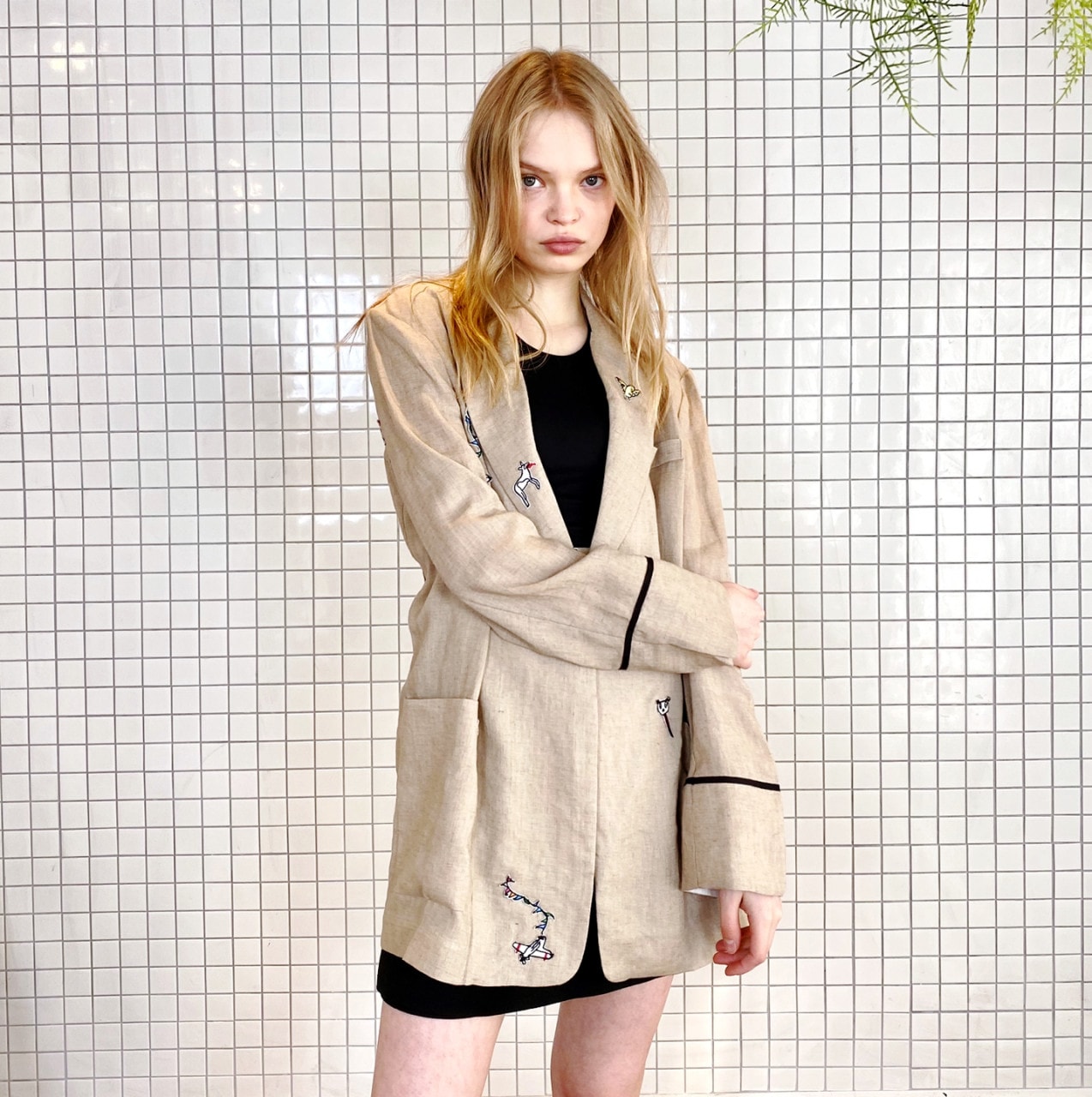 Yoos Collaboration One-button Linen Jacket (Beige)