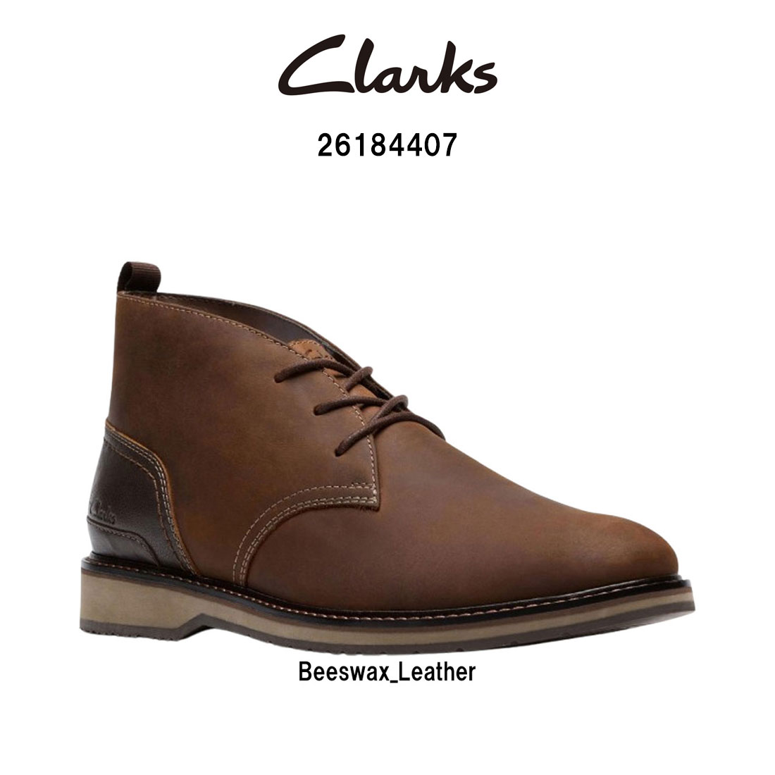 CLARKS メンズ モナハン チャッカ ブーツ レースアップ シューズ ビーズワックス レザー ブラウン 革靴 MONAHAN CHUKKA BOOT 26184407