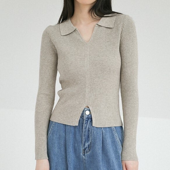 ニット セーター カットソー レディース トップス 人気 おすすめ おしゃれ お洒落 激安 安い プチプラ 長袖 ロング 細身 美シルエット 華奢見え スキッパー Vネック 無地 韓国 新作