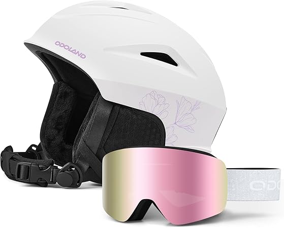 スキーヘルメット＋スノーゴーグルセット ダイヤル式サイズ調整 スノーボードヘルメット メガネ対応 平面レンズ 防風 曇り止め 耐衝撃 UVカット 大人用 男女兼用(M)