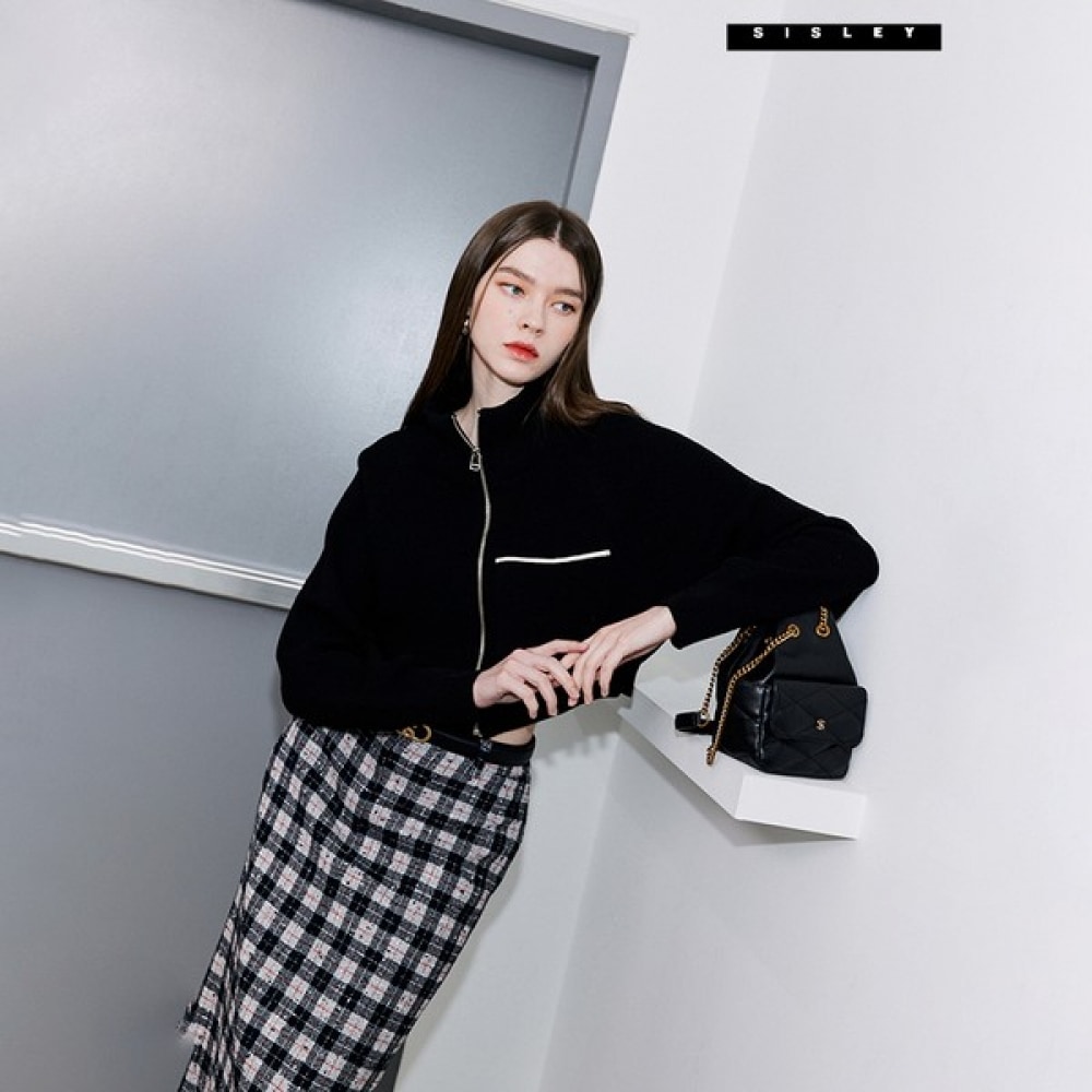 (シスレー) シスレーウールクロップドニットジップアップカーディガン SAKCA5441_BK