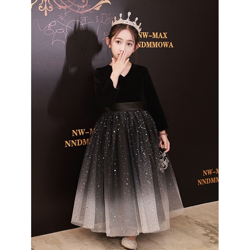 女の子のための子供用ピアノバイオリンパフォーマンスコスチューム春のための小さなホストドレススピーチスカート