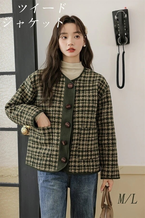 ジャケット コート レディース トップス アウター 通勤 前開き ツイード ギフト 長袖 チェック柄 オシャレ エレガント 女の子 春秋冬 秋服 着痩せ 大人 上品