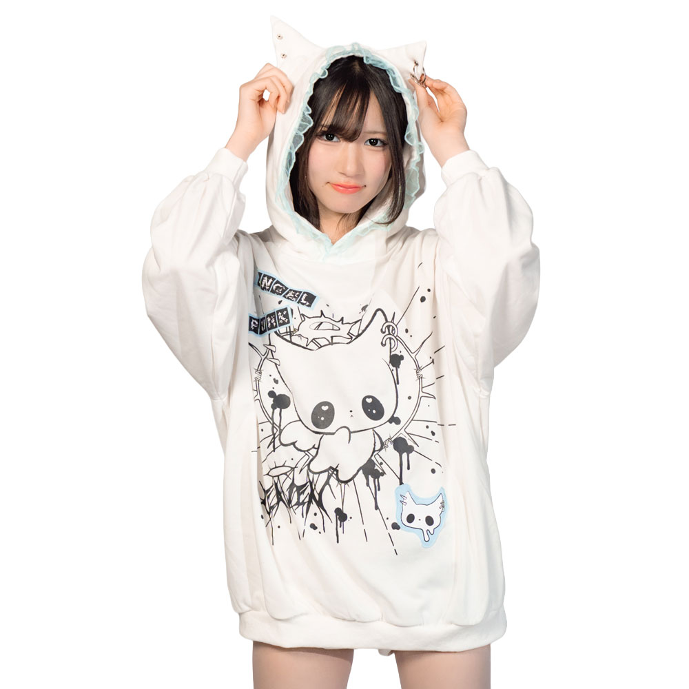 ANGEL PUNK パーカー 長袖 原宿系 原宿 ファッション ロック 天使界隈 天使 悪魔 派手 かわいい ホワイト jr-586-133