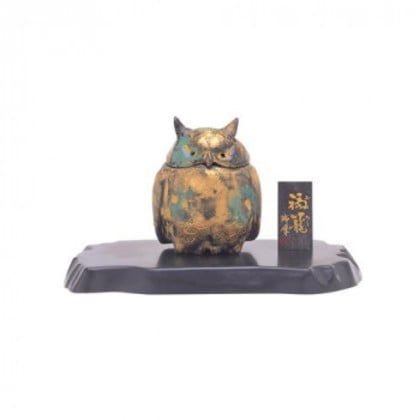 日本香堂 香炉 福籠(梟)敷台付(鉄製) 高岡銅器 79706