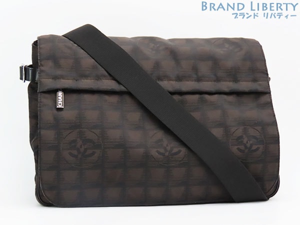 超美品シャネルニュートラベルライン斜め掛けショルダーバッグメッセンジャーバッグダークブラウンマロンブラック