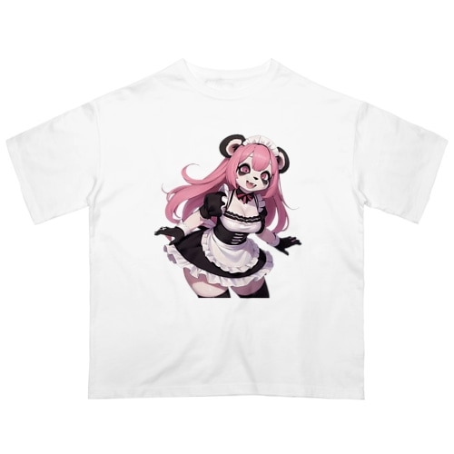 【文字入れ可能受注生産】パンダの女の子　メイド　ケモナー　ピンク髪 オーバーサイズTシャツ