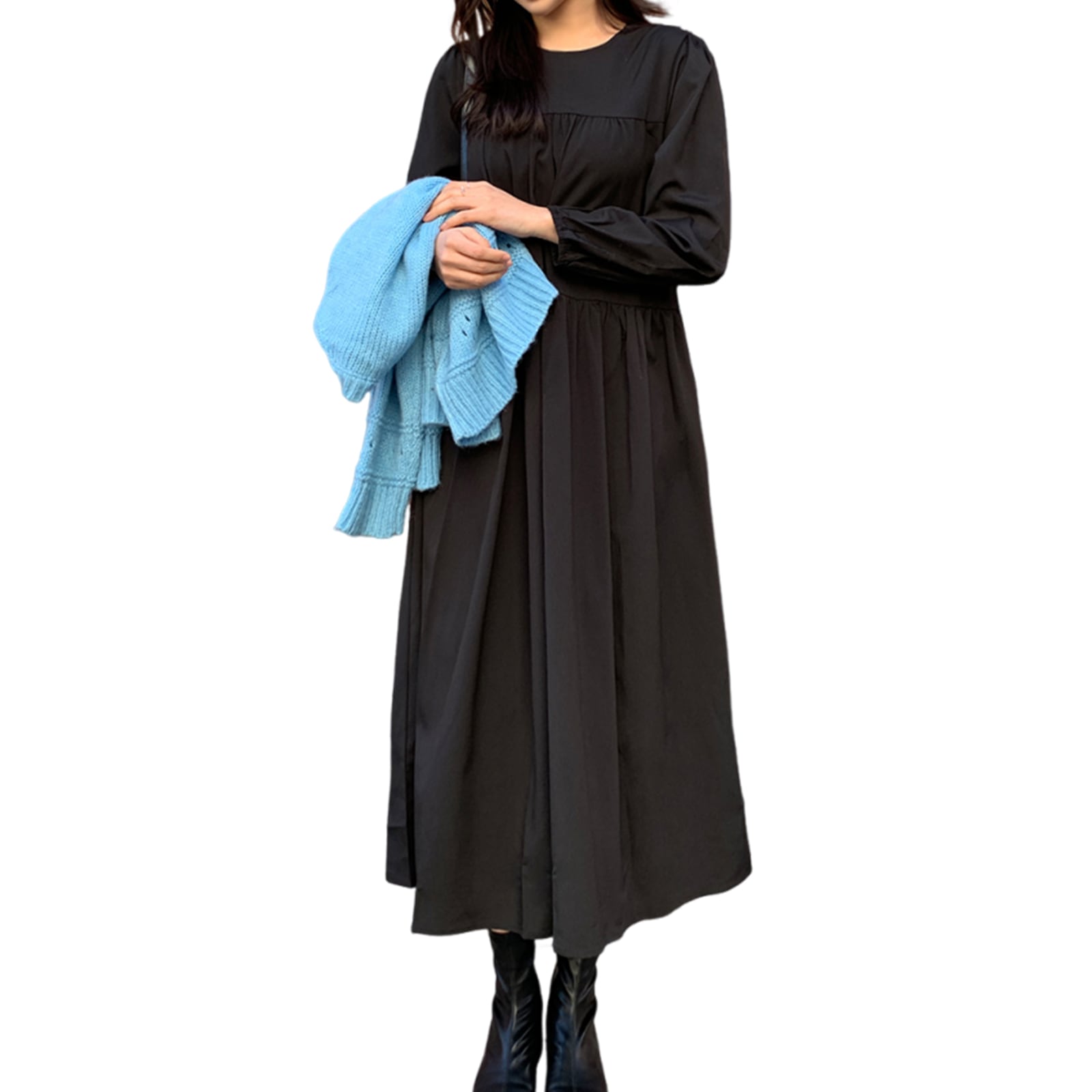 ワンピース レディース ロングワンピース 長袖 春 秋冬 きれいめ ドッキングワンピ マキシ丈 大きいサイズ ゆったり 体型カバー 着瘦せ お洒落 リゾート カジュアル 旅行 通勤 人気 上品