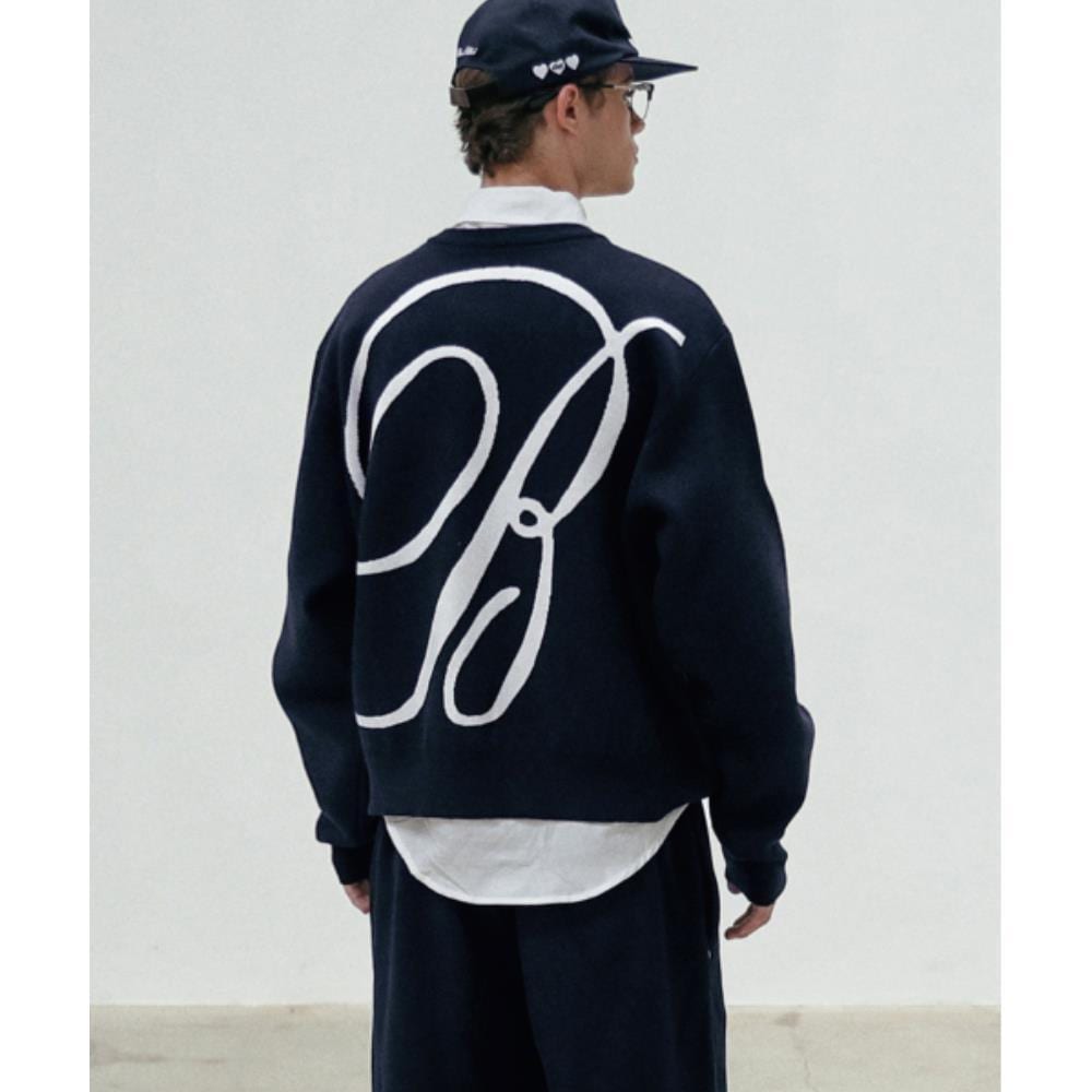 BADBLOOD Classic Big Logo Crewneck Sweater Navy w-knt24