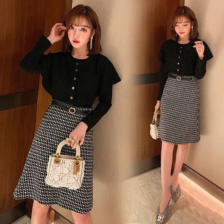 ワンピース レディース 秋 冬 きれいめ 膝丈ワンピースセットアップ 40代 マントニットソー チェック柄 ラシャスカート 長袖 ワンピース オシャレ