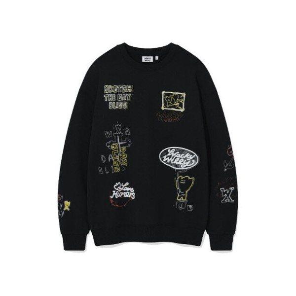 ワキウィリー長袖Tシャツ KQJ WA2503CR16BK グラフィックプリント スウェットシャツ ブラック