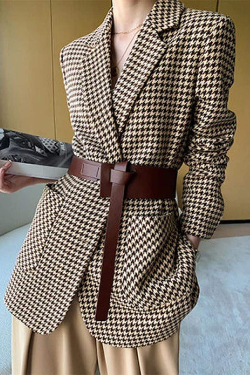 スーツジャケット レディース テーラードジャケット 着痩せ 40代 チェック柄スーツ ベルト付き 2