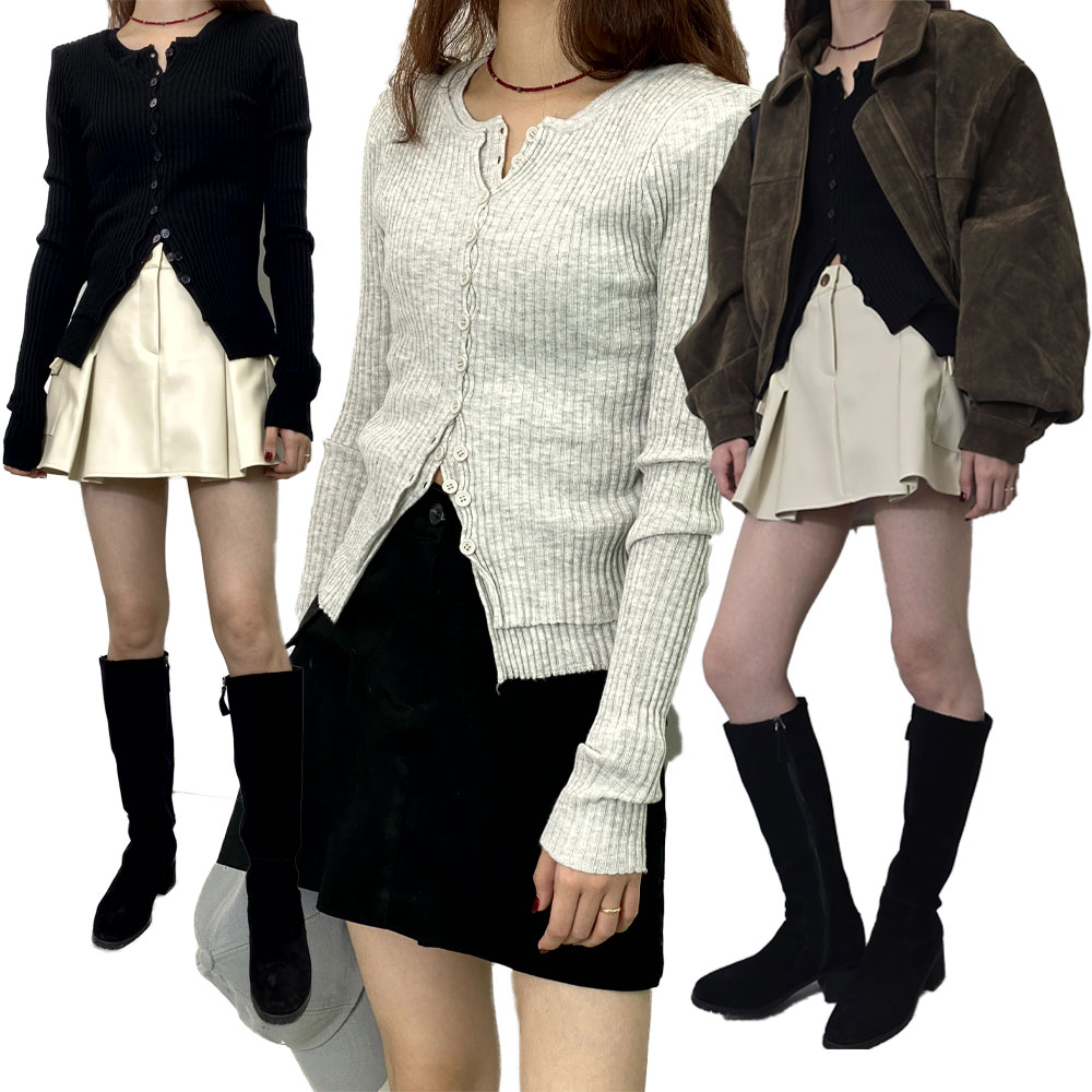 韓国の流行スタイル レイヤード Vネック リブ ニット カーディガン スリミット デイリー インナーニット 韓国生産製品 31,785円