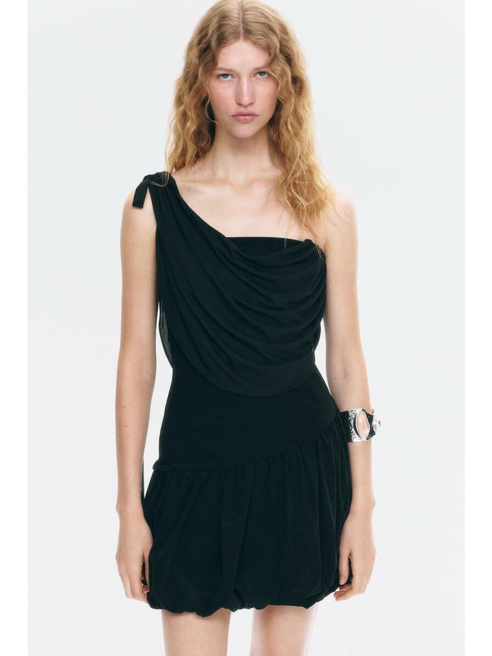 H&M ワンショルダードレープドレスブラック 1349843001