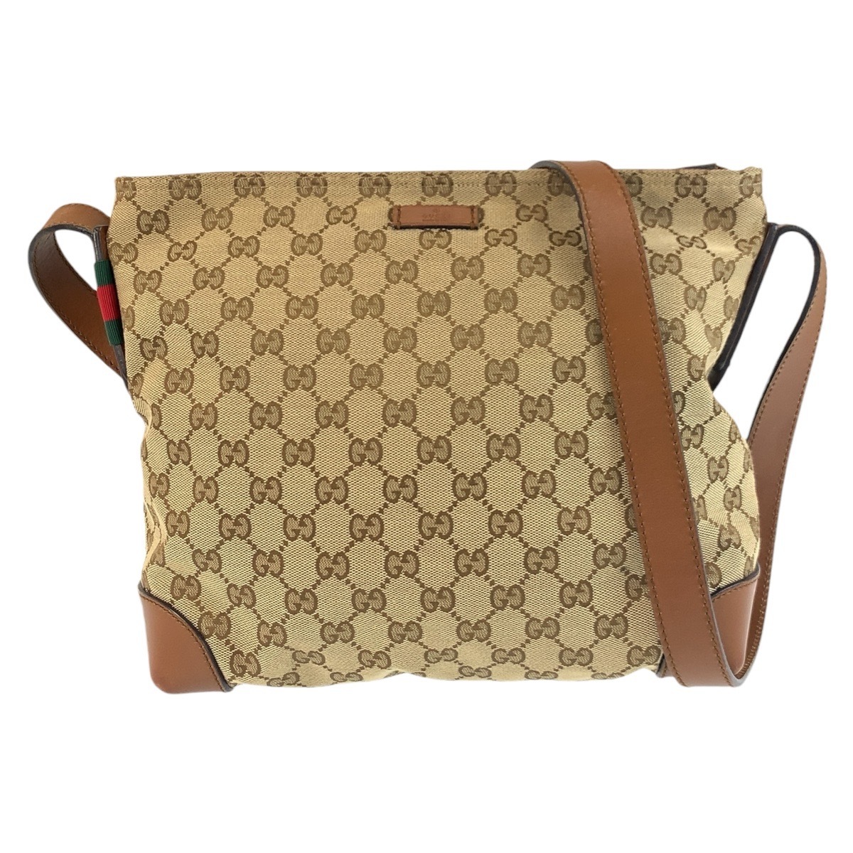 美品 ベージュ ブラウン シルバー金具 GGキャンバス/レザー 337598 ショルダーバッグ メッセンジャーバッグ レディース 503076