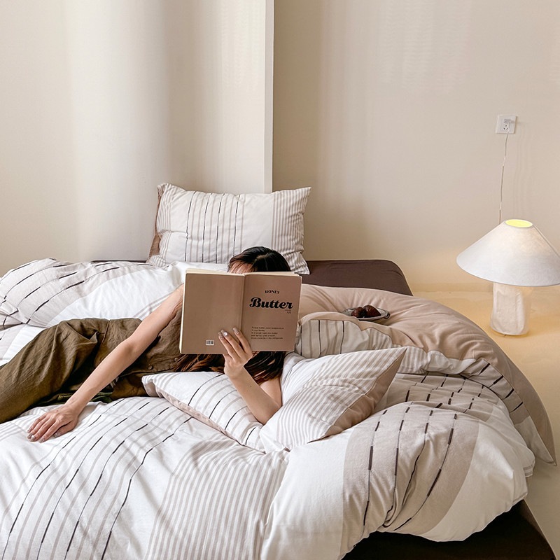 日本製シンプルコットンジャガード4点レトロコットン布団カバーシーツオールシーズン寝具3点セット