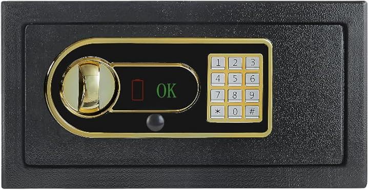 金庫 家庭用 小型 防犯金庫 A4書類横収納可能 鍵＆緊急電池ボックス付 テンキー式 床・壁に固定可能 safe 事務所 店 日語取扱説明書付( Black, 16l)